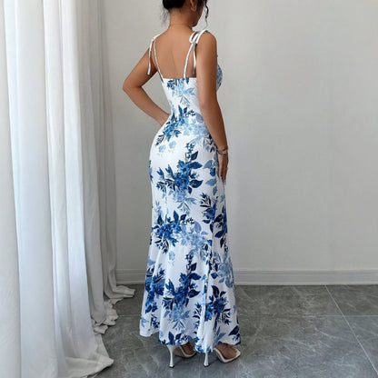 Elegant Floral Halter Dress – Sleeveless Bodycon Style