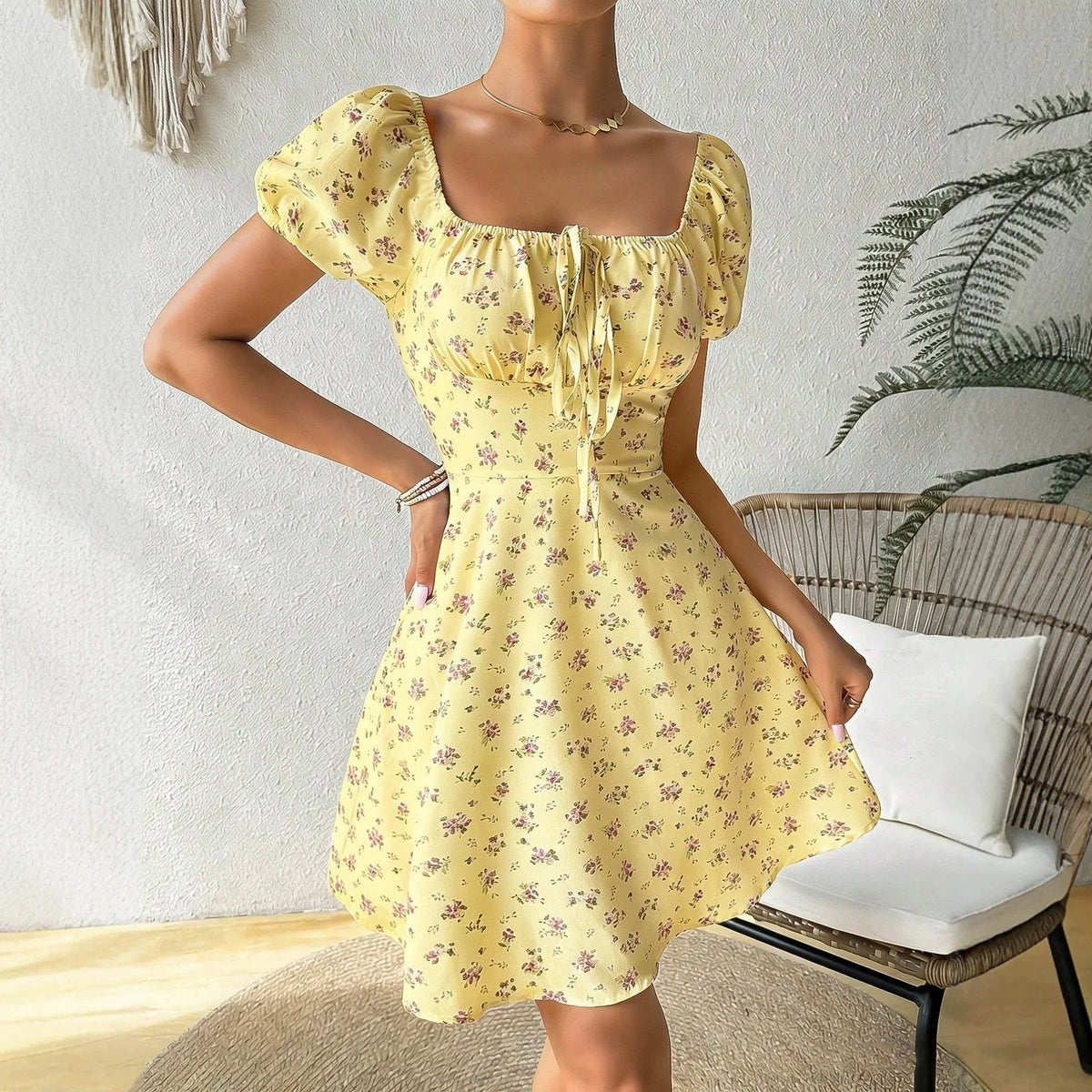 Women’s Floral Square Neck Beach Maxi Dress