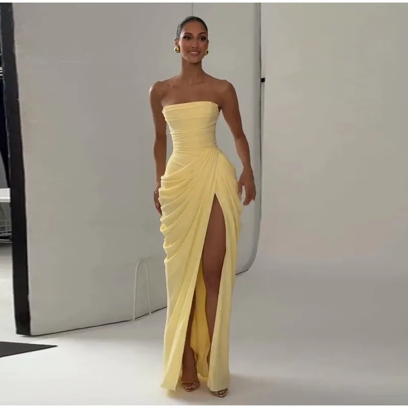 Strapless Pleated Mermaid Maxi Dress