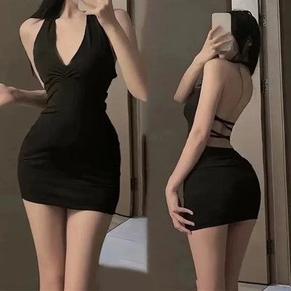 Sexy Halter Backless V-Neck Mini Dress
