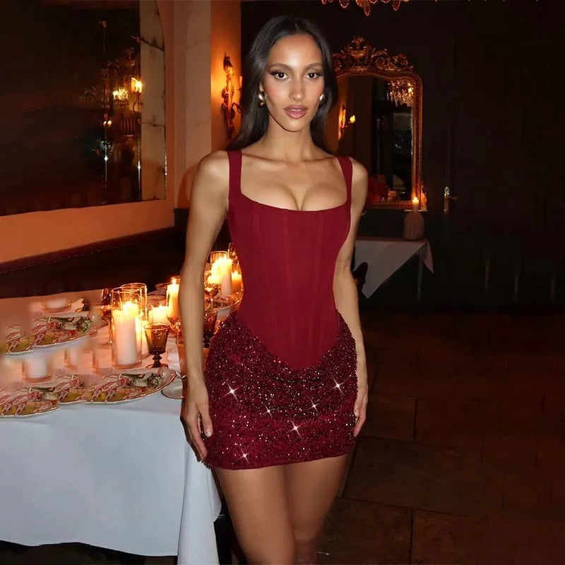 Pleated Sequin Bodycon Mini Dress