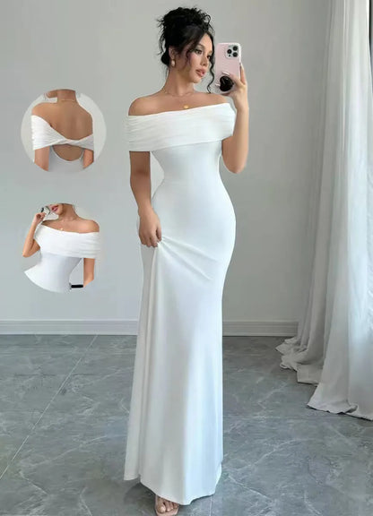 Off-Shoulder Bodycon Midi Party Dress – Elegant Cocktail Style