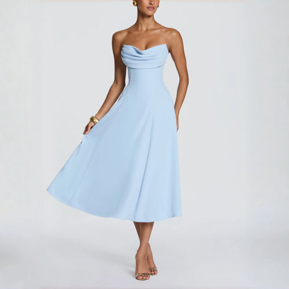 Draped Strapless Corset Midi Dress
