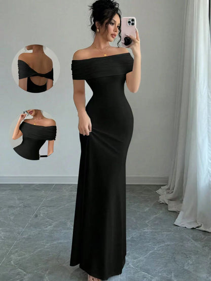 Off-Shoulder Bodycon Midi Party Dress – Elegant Cocktail Style
