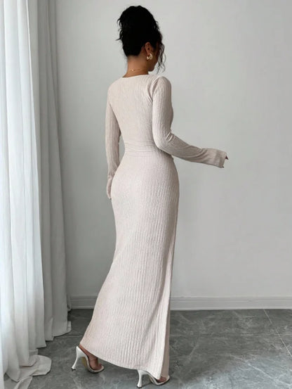 Textured Knit Midi Dress – Slim Fit & Elegant Style