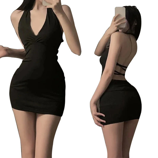 Sexy Halter Backless V-Neck Mini Dress