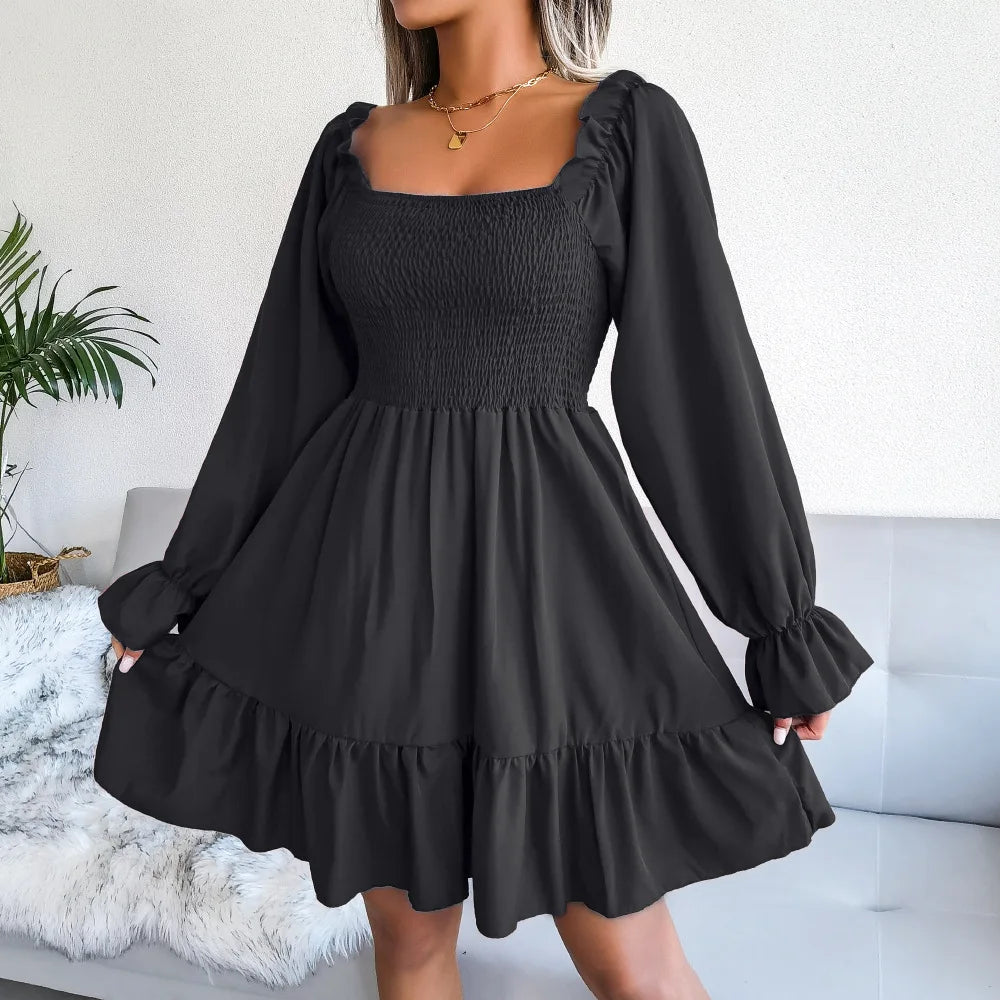 Women’s Square Neck Ruffle Mini Dress