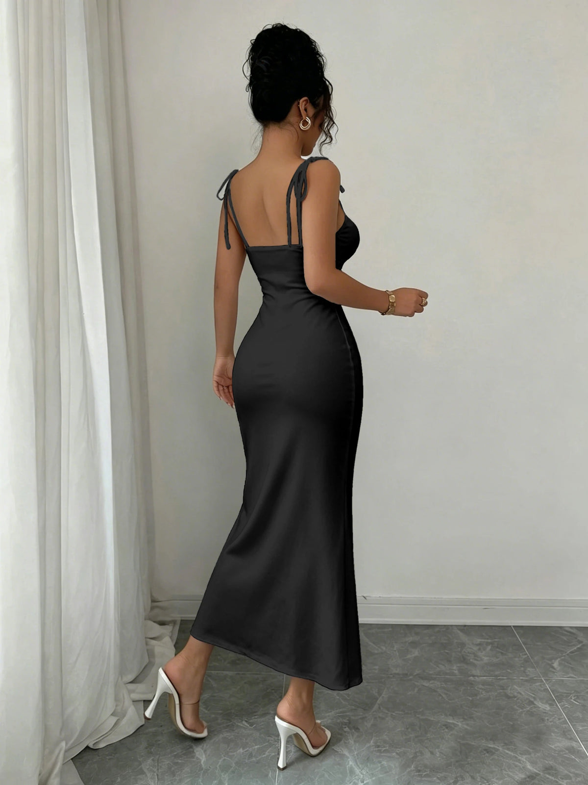 Soft Matte Fishtail Dress with Shoulder Bows