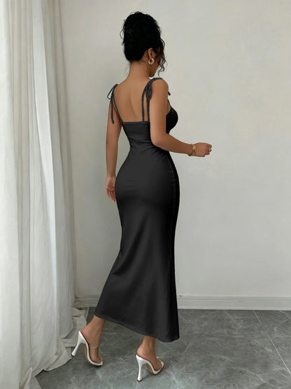 Soft Matte Fishtail Dress with Shoulder Bows