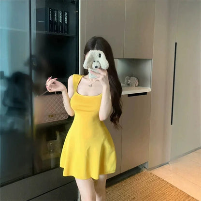 Women's Sexy Yellow Cut-Out Bodycon Mini Dress