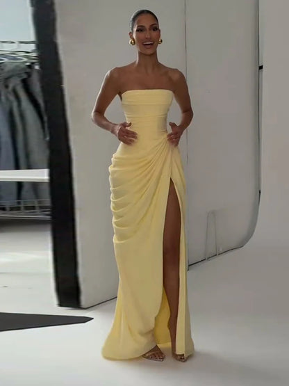 Strapless Pleated Mermaid Maxi Dress