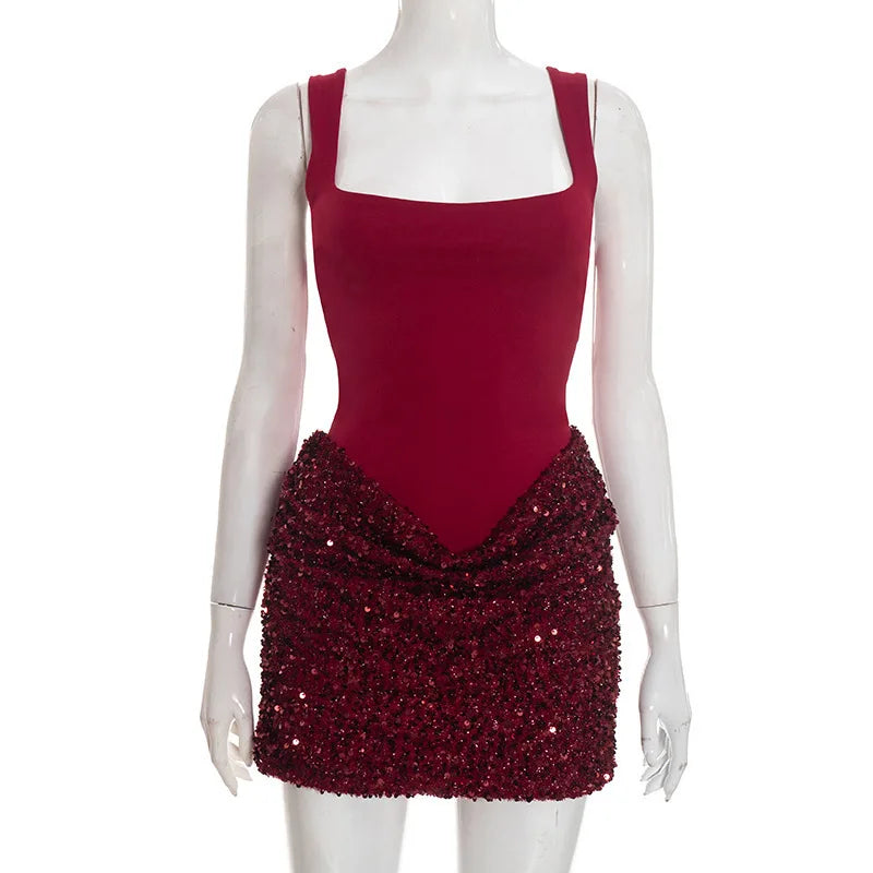 Pleated Sequin Bodycon Mini Dress