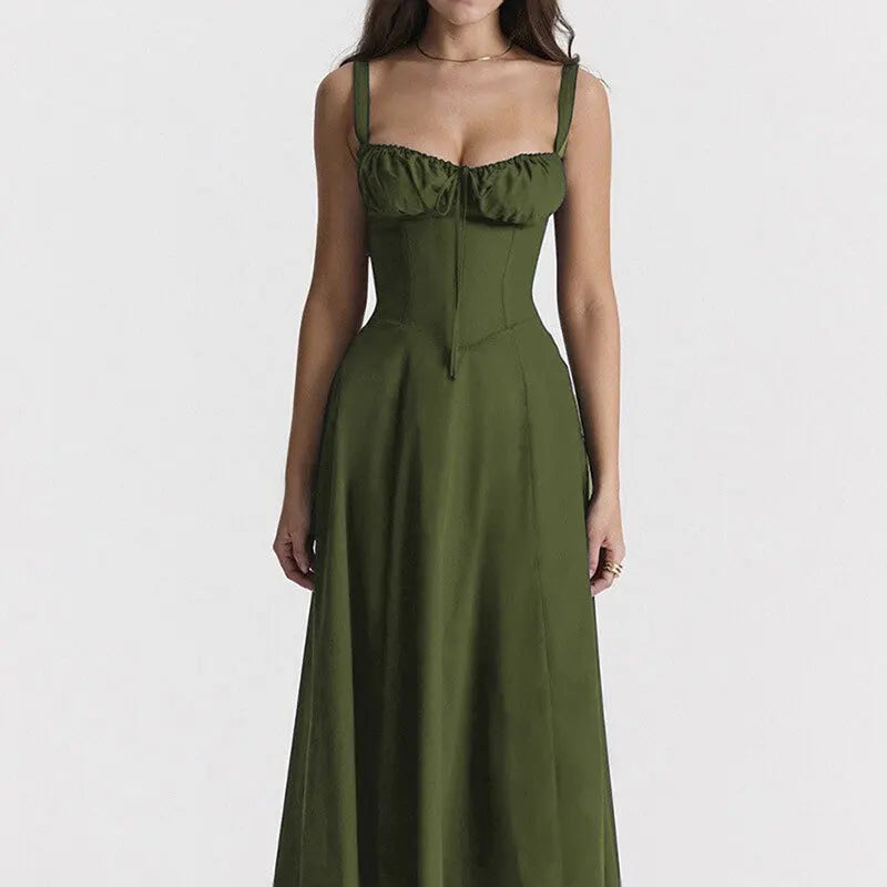 Sexy Floral Corset Midi Dress – High Waist Summer Sundress