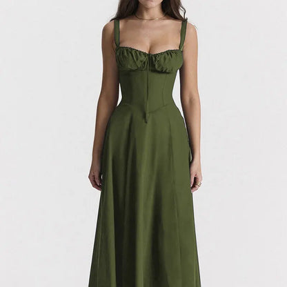 Sexy Floral Corset Midi Dress – High Waist Summer Sundress