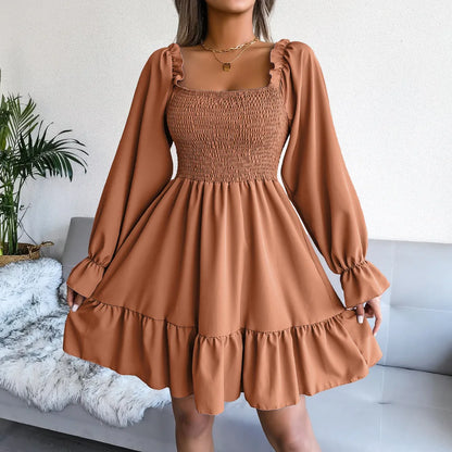 Women’s Square Neck Ruffle Mini Dress