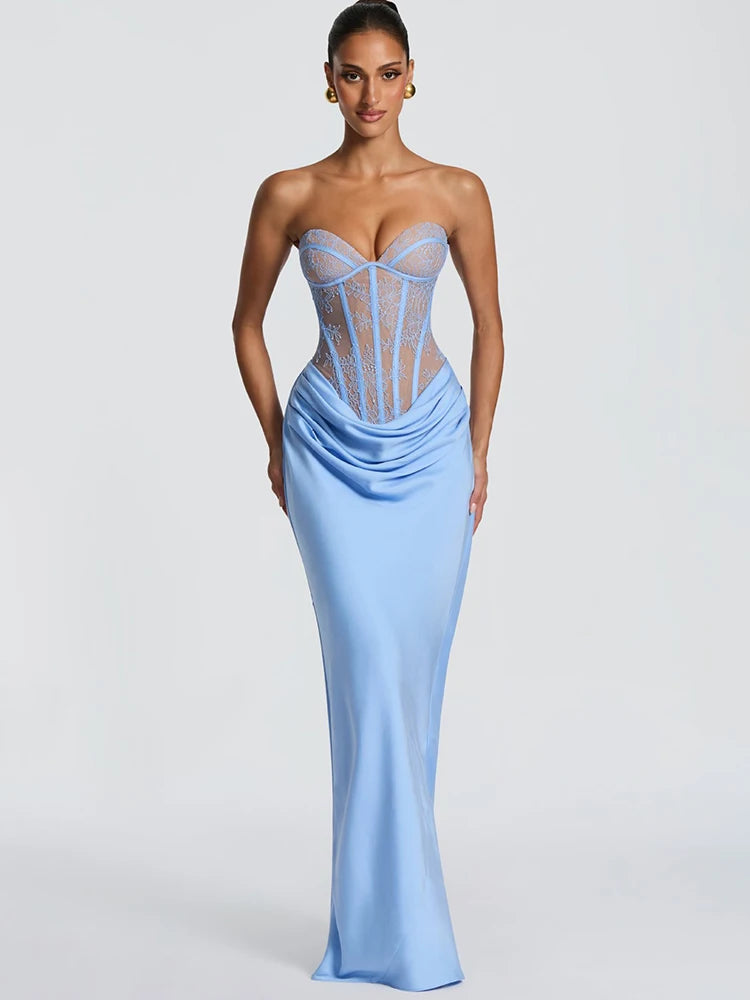 Women's Lace Strapless Maxi Dress