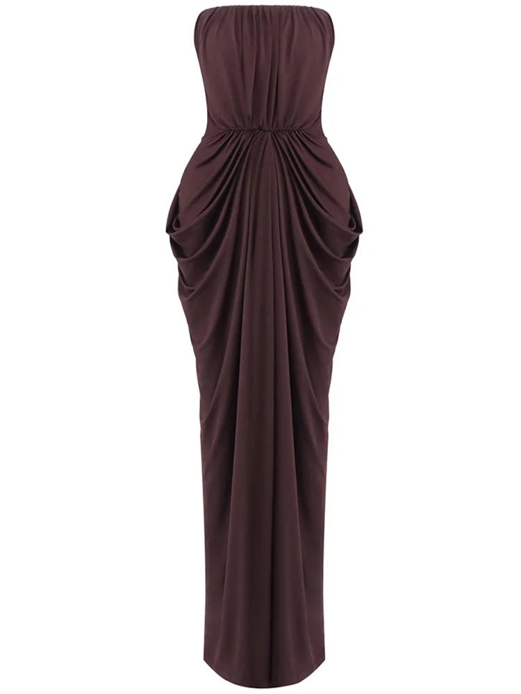 Elegant Strapless Pleated Backless Dress
