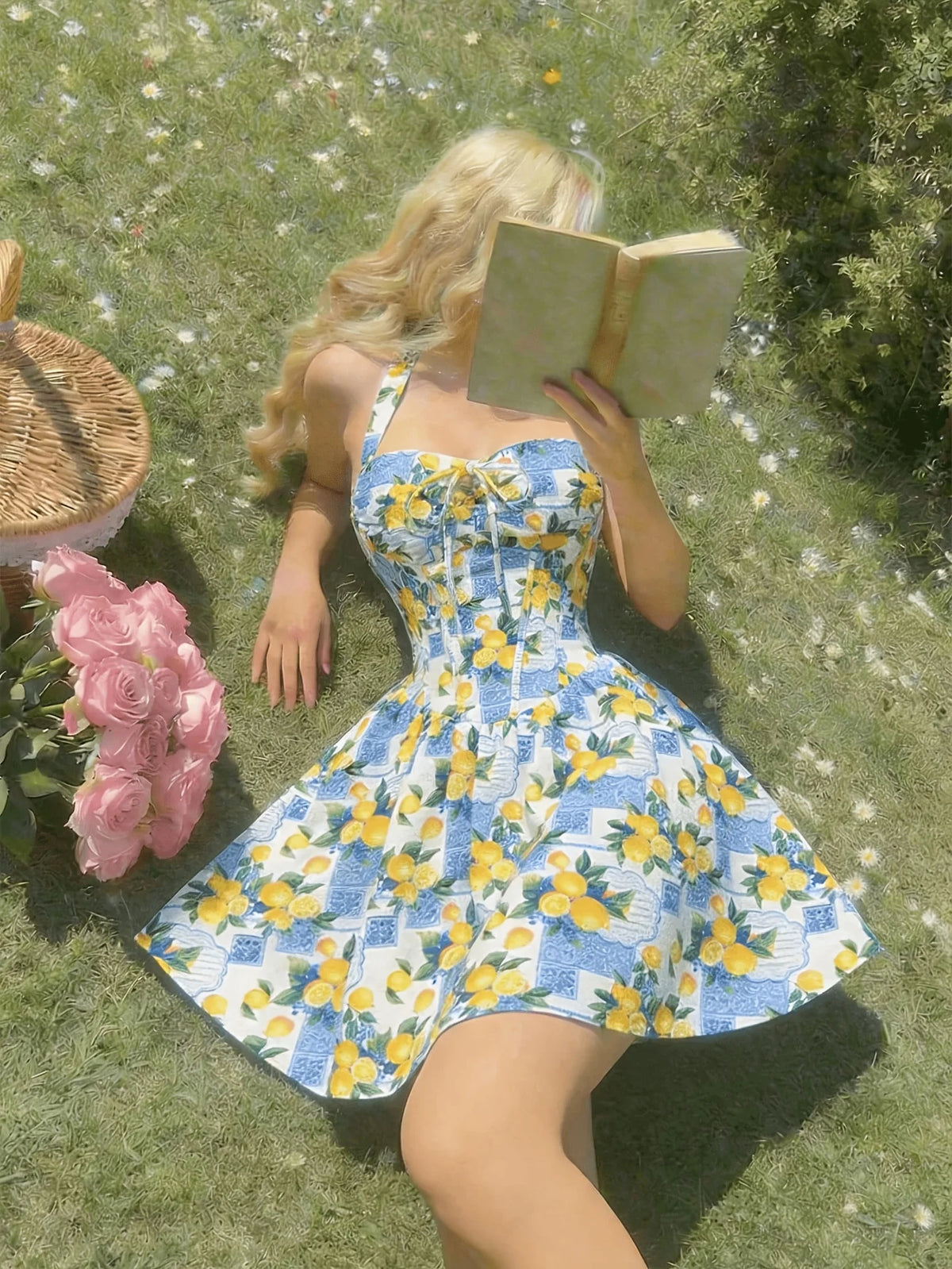 French Floral Belted A-Line Mini Dress