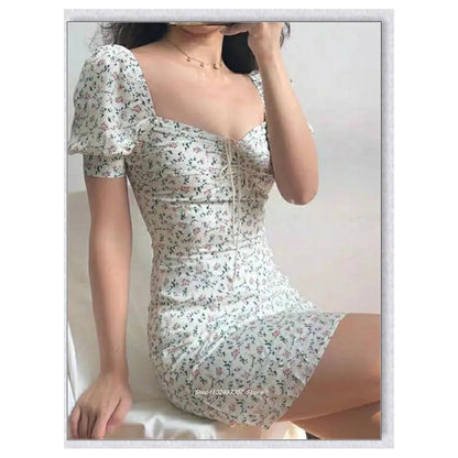 Women's Boho Floral Puff Sleeve Mini Dress