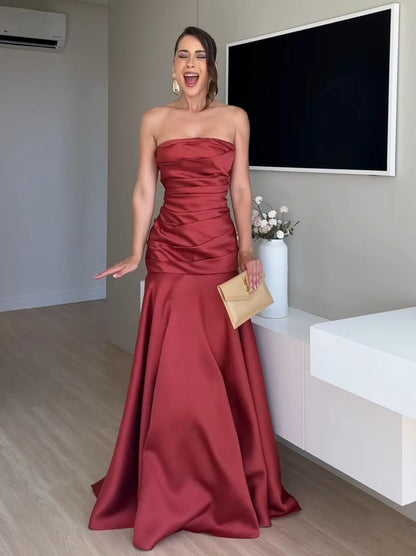 Strapless Satin Mermaid Prom Dress