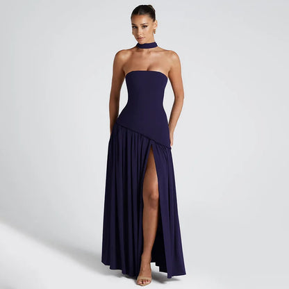 Elegant Strapless Backless Split Maxi Dress