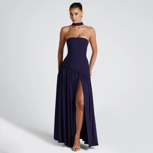 Elegant Strapless Backless Split Maxi Dress