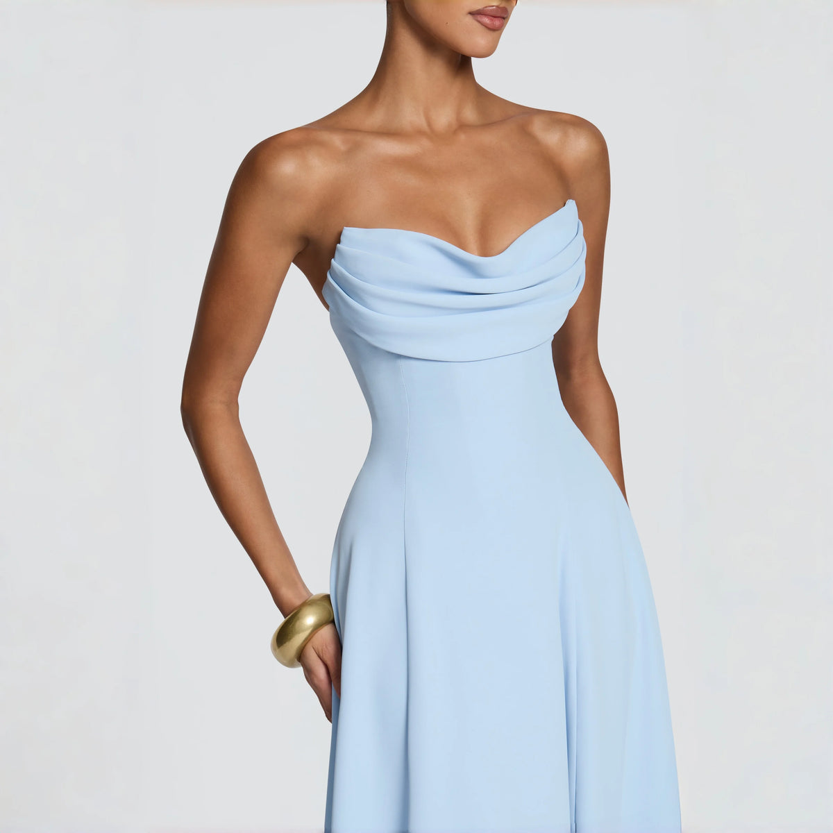 Draped Strapless Corset Midi Dress