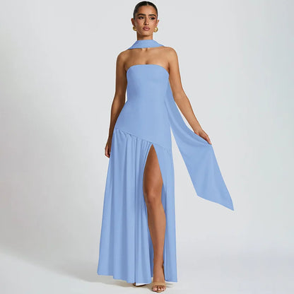 Elegant Strapless Backless Split Maxi Dress