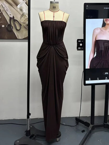 Elegant Strapless Pleated Backless Dress