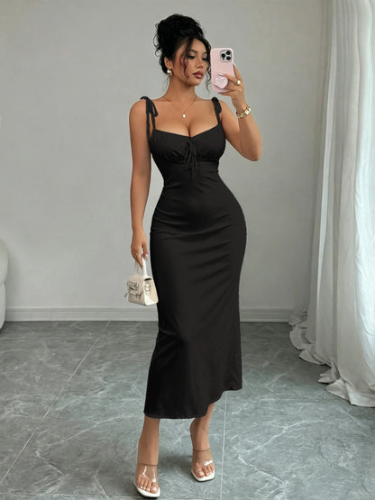 Soft Matte Fishtail Dress with Shoulder Bows