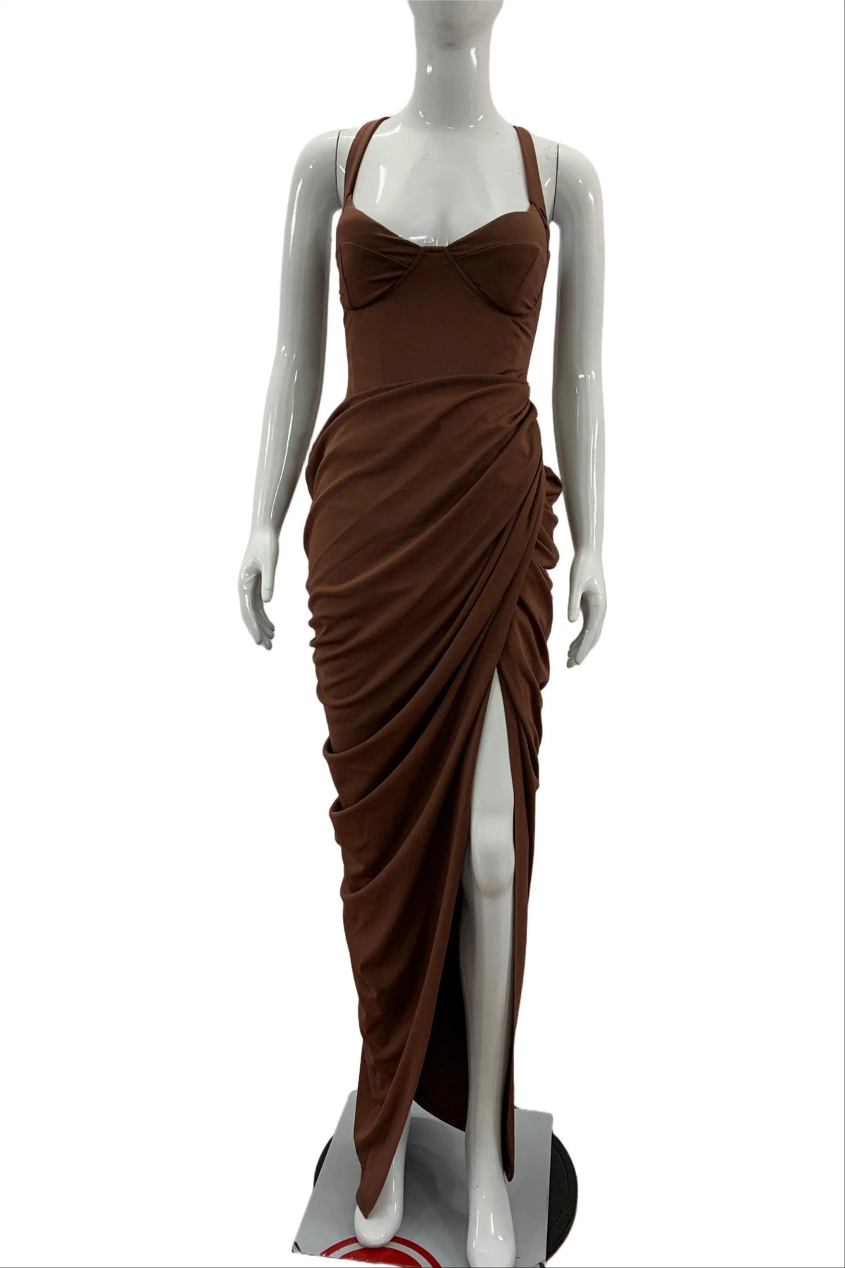 French Pleated Open-Back Slit Maxi Dress
