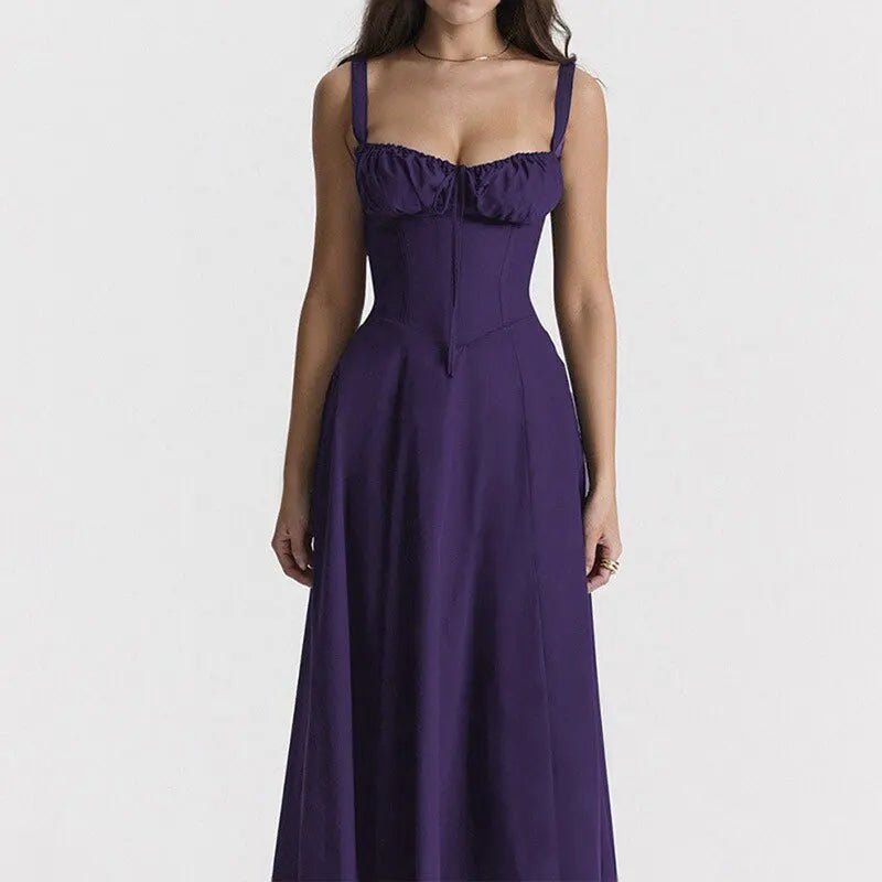 Sexy Floral Corset Midi Dress – High Waist Summer Sundress