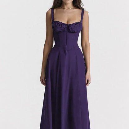 Sexy Floral Corset Midi Dress – High Waist Summer Sundress