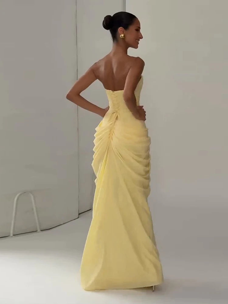 Strapless Pleated Mermaid Maxi Dress