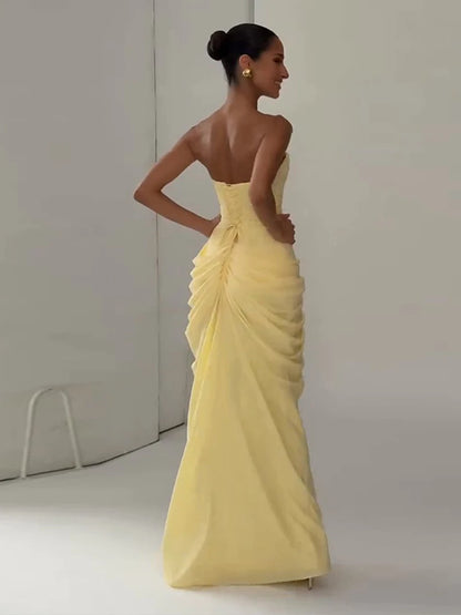Strapless Pleated Mermaid Maxi Dress