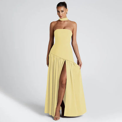 Elegant Strapless Backless Split Maxi Dress