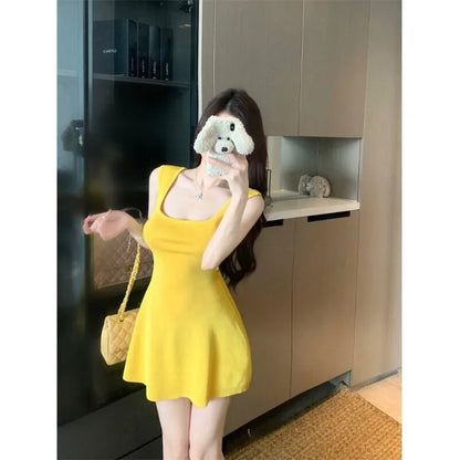 Women's Sexy Yellow Cut-Out Bodycon Mini Dress