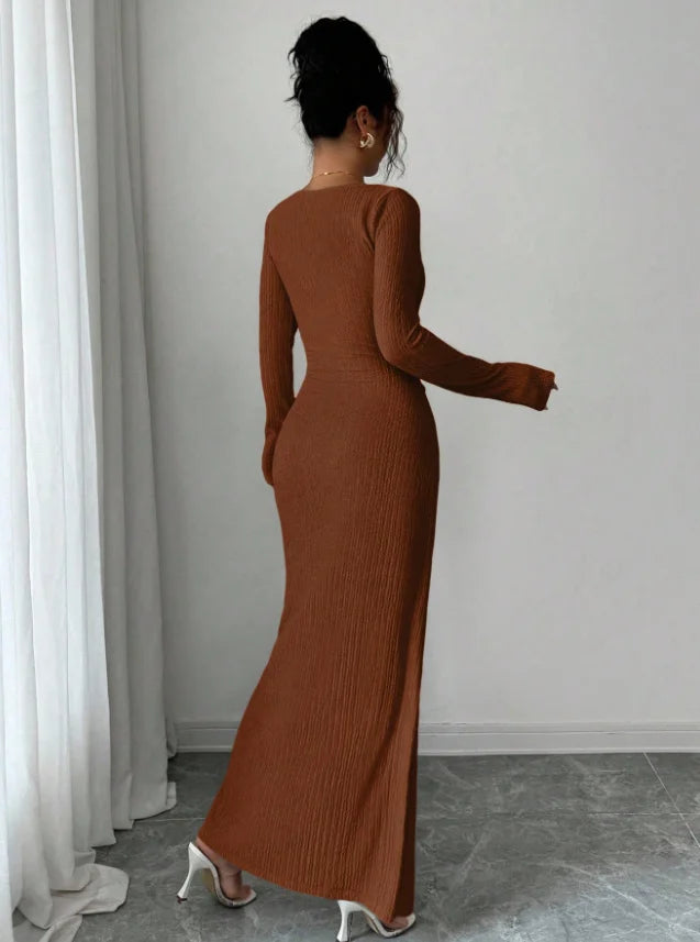 Textured Knit Midi Dress – Slim Fit & Elegant Style