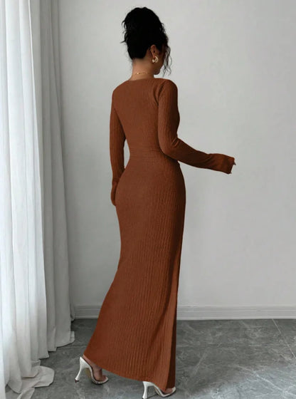 Textured Knit Midi Dress – Slim Fit & Elegant Style