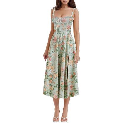 Elegant Square-Neck Halter Maxi Dress