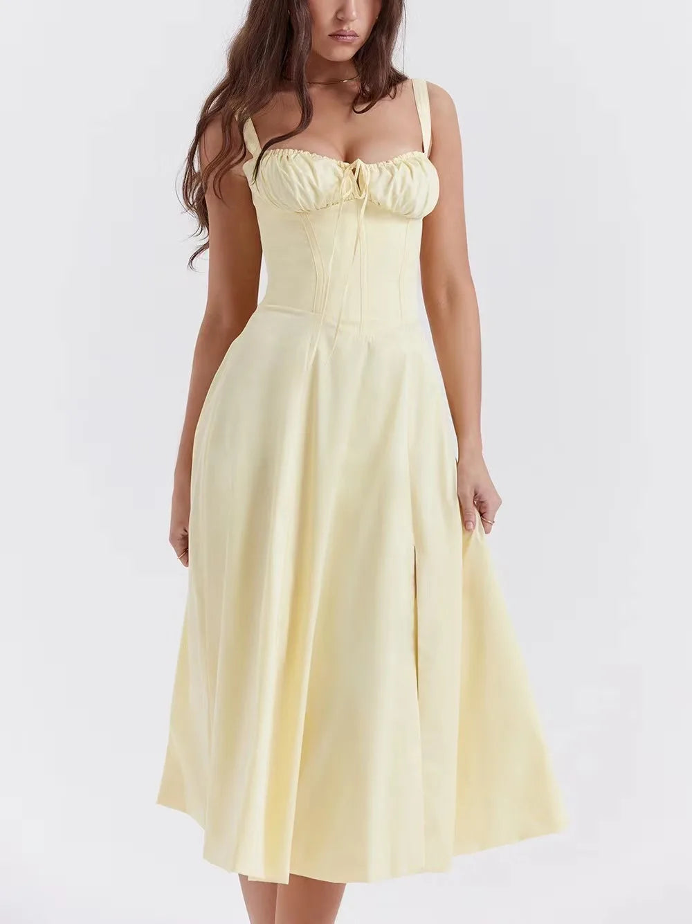 Sexy Floral Corset Midi Dress – High Waist Summer Sundress