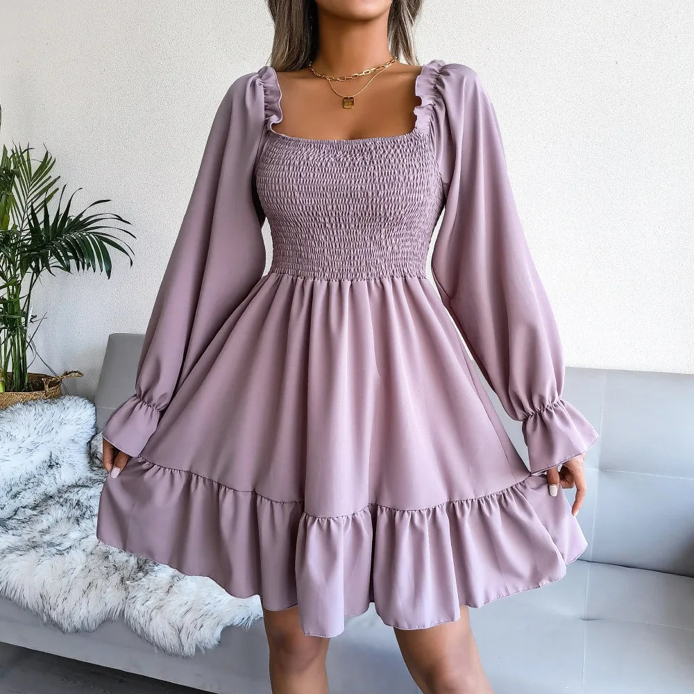 Women’s Square Neck Ruffle Mini Dress