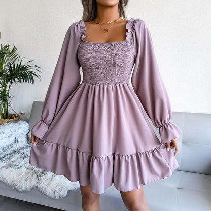 Women’s Square Neck Ruffle Mini Dress