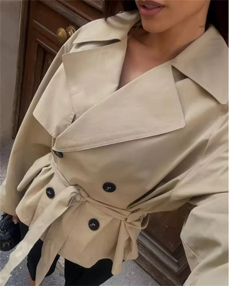 Jacket with Belt Decoration Parka Trench Coat