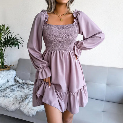 Women’s Square Neck Ruffle Mini Dress