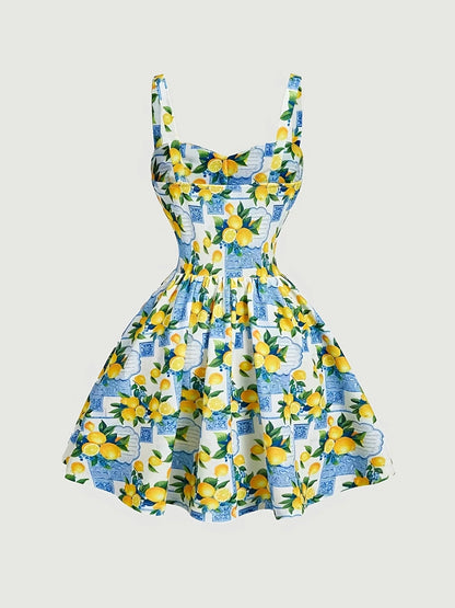 French Floral Belted A-Line Mini Dress