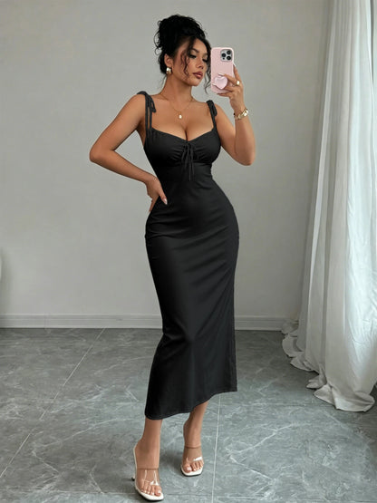 Soft Matte Fishtail Dress with Shoulder Bows