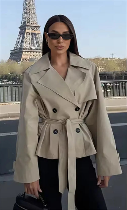 Jacket with Belt Decoration Parka Trench Coat