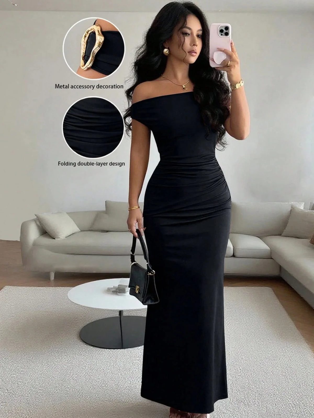 legant Off-Shoulder Evening Gown