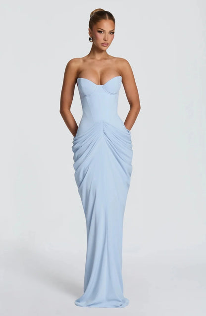 Strapless Sweetheart Ruched Mermaid Maxi Dress